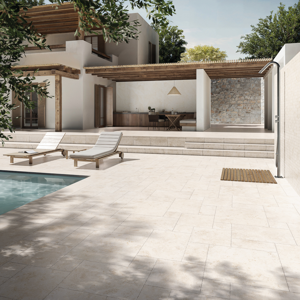 Carrelage Terrasse Bianco Imitation Travertin